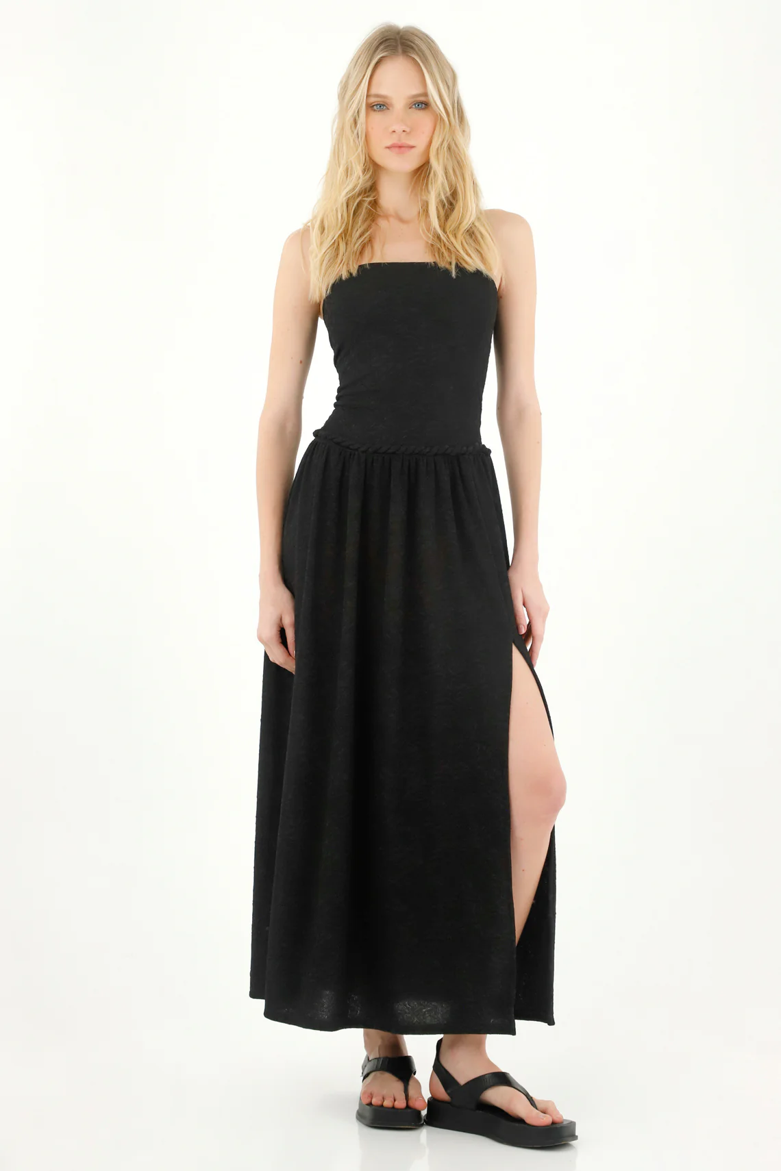 Black strapless long dress for women