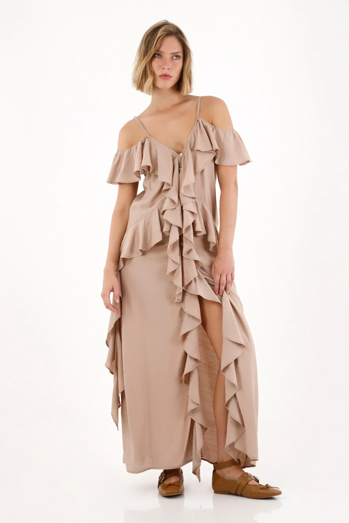 Long Dress with Ruffles Off-White for Women - Image 3