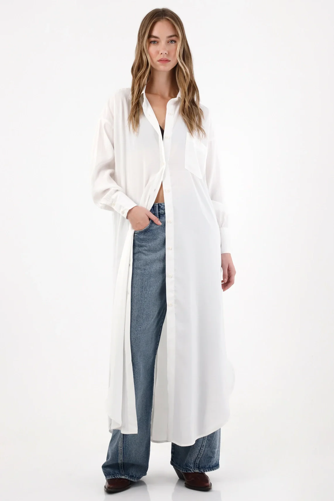 Long Shirt with Raw Pocket for Women - Image 2