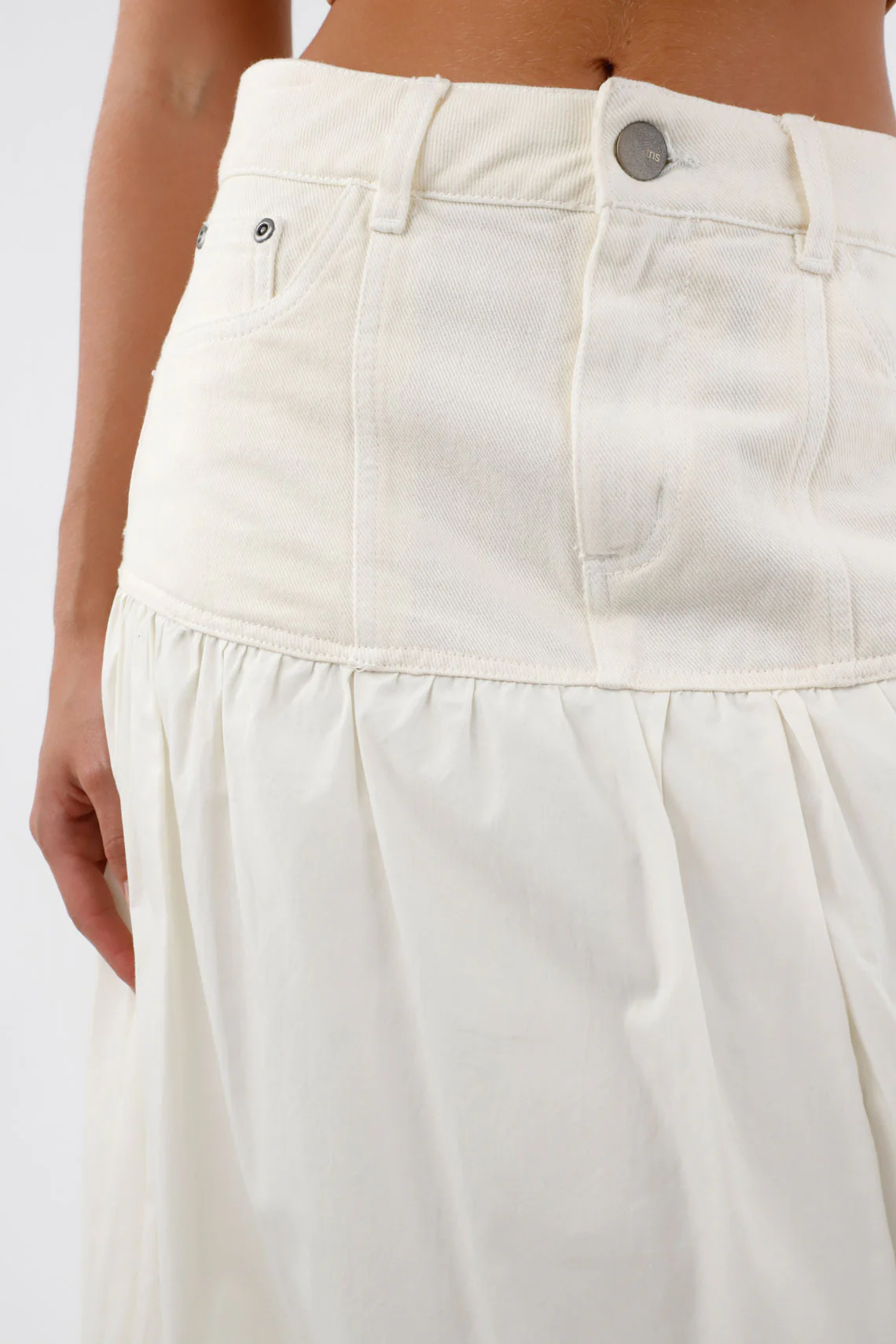 Long Cotton Skirt for Women in White Bubble with Gather - Image 3