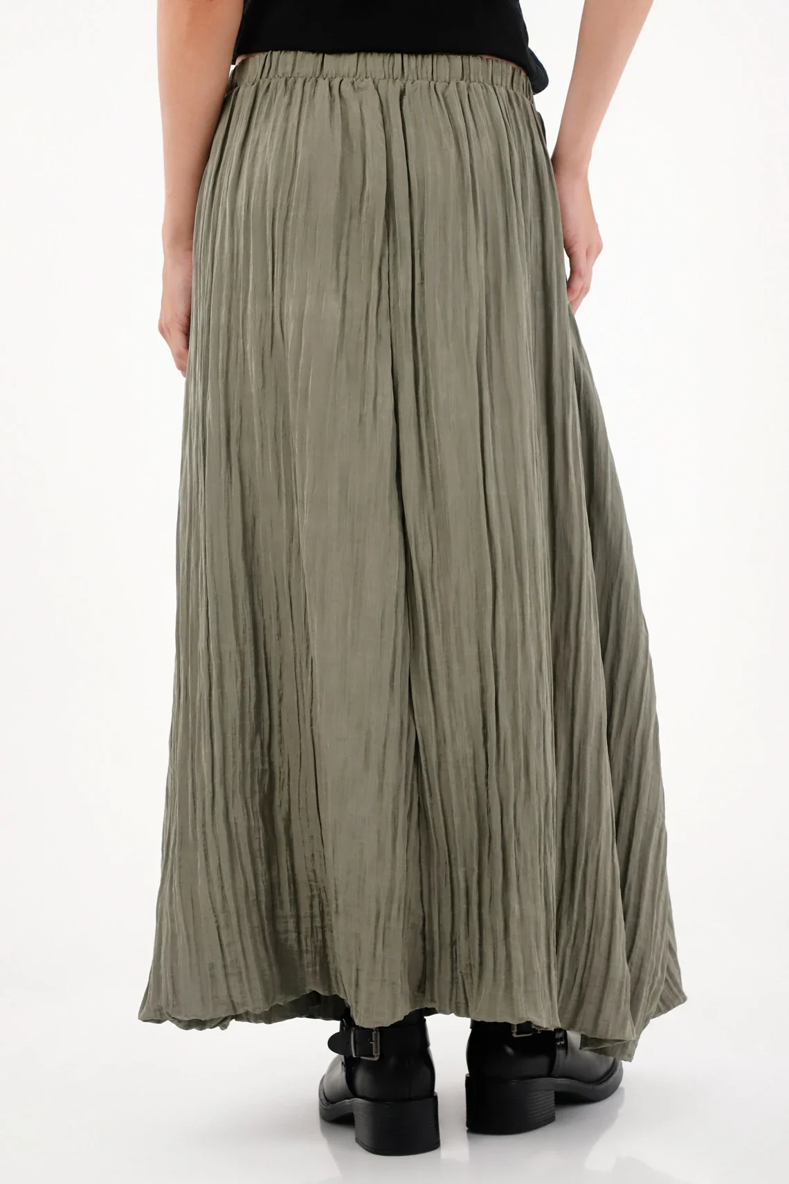 Long Skirt for Women Olive Green Wrinkled Effect Lightweight - Image 5