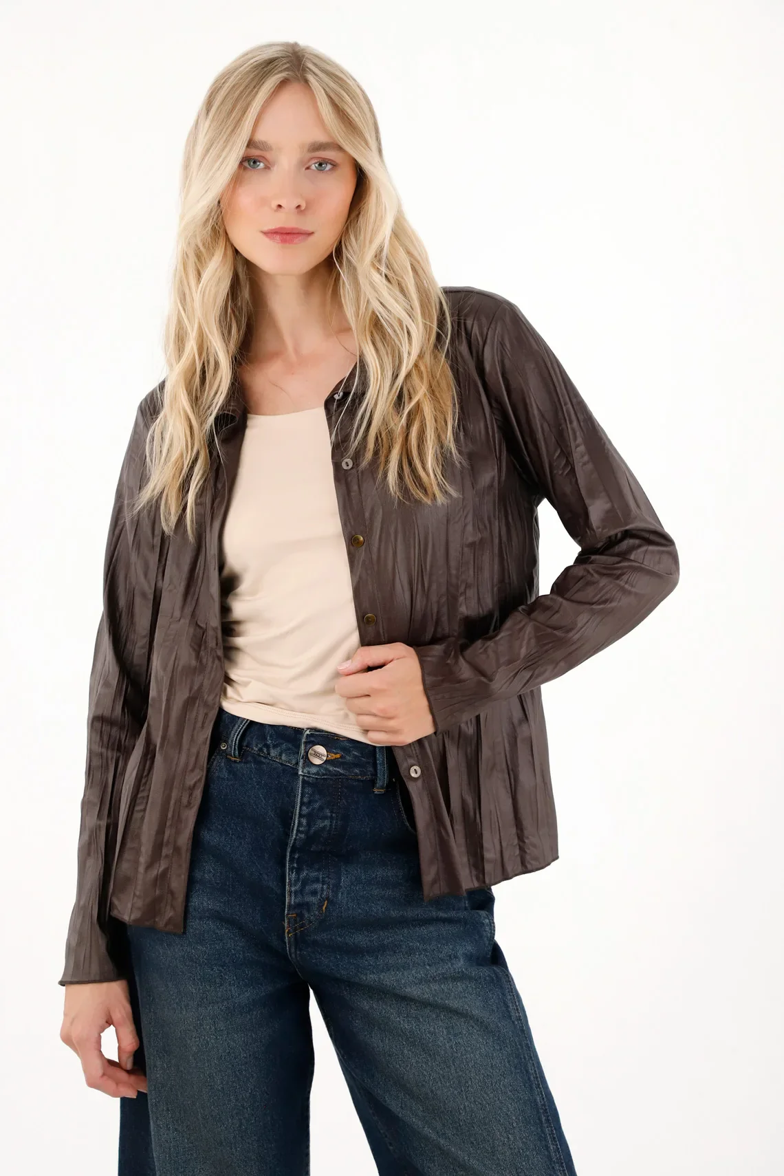 Long Sleeve Shirt in Brown Synthetic Fabric for Women - Image 3