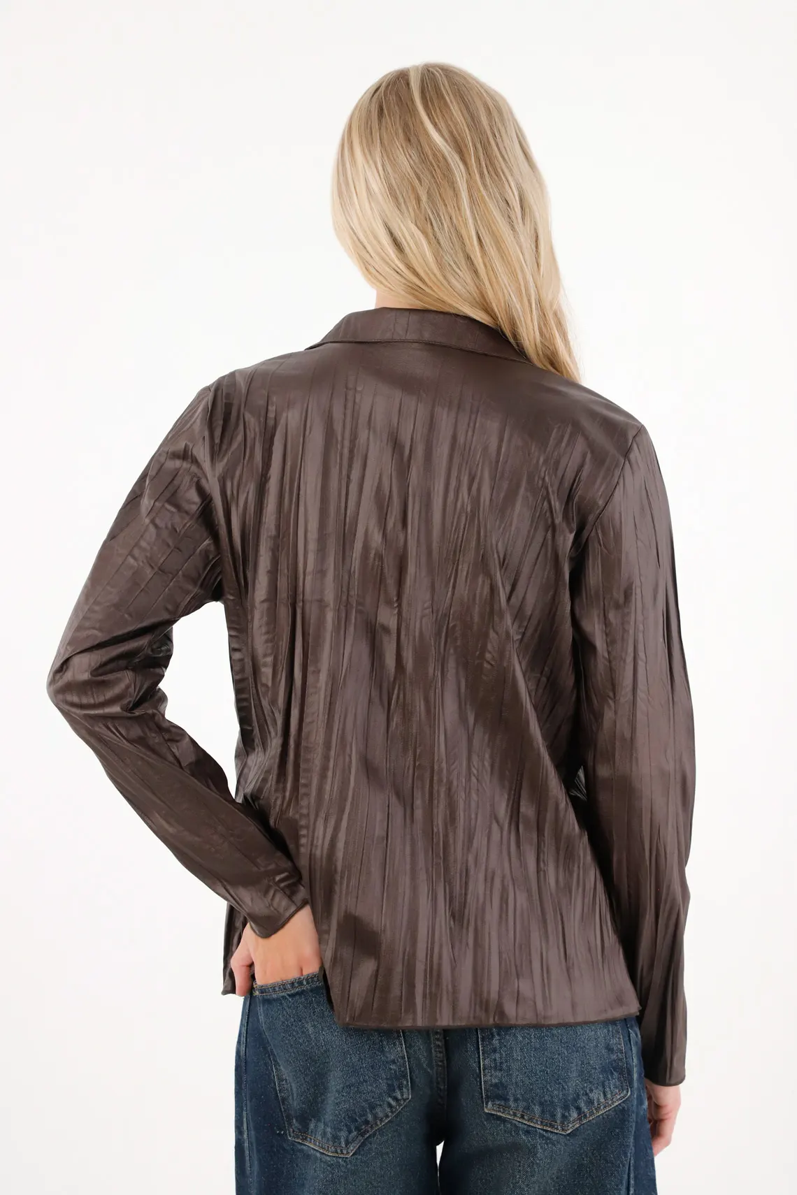 Long Sleeve Shirt in Brown Synthetic Fabric for Women - Image 6