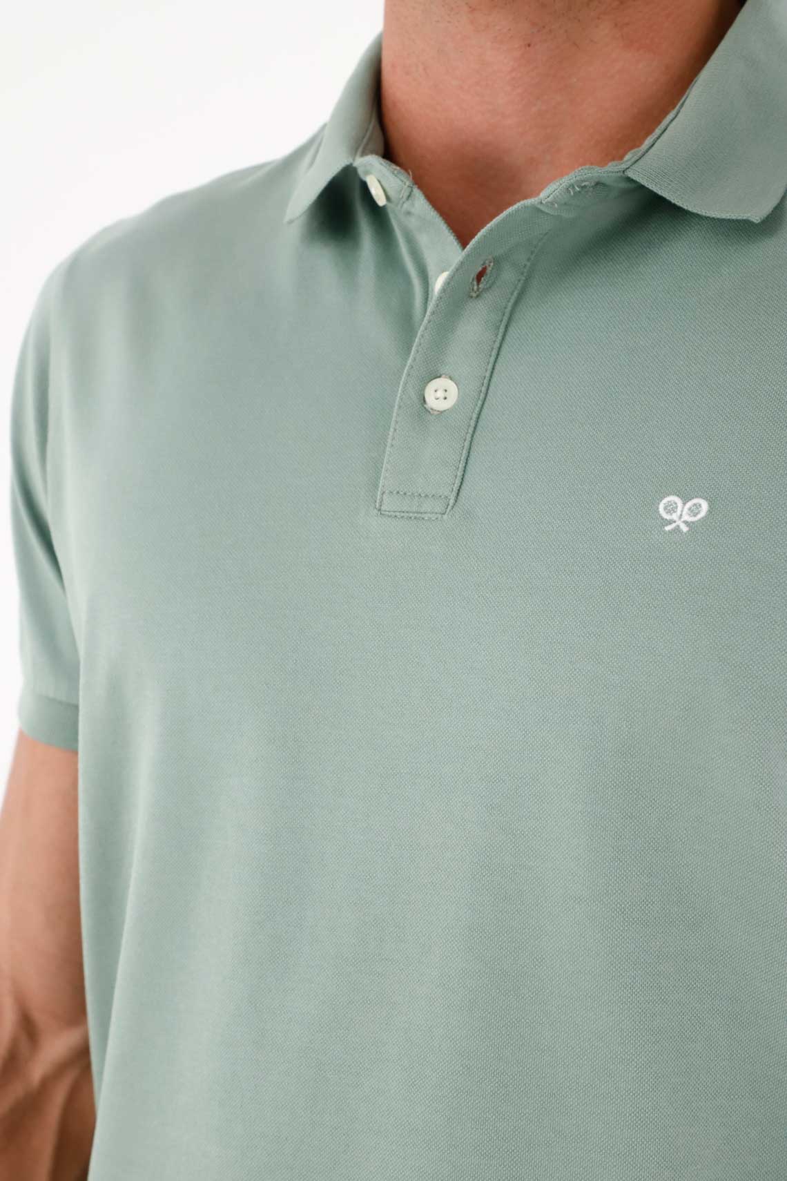 Men's Polo in Sage Green Cotton Regular Fit with Embroidered Logo - Image 2