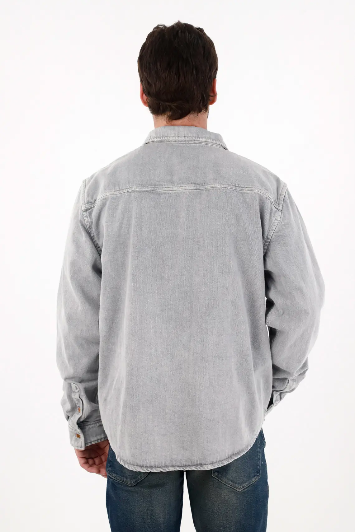 Men's Relaxed Fit Long Sleeve Gray Cotton Shirt with Pockets - Image 5