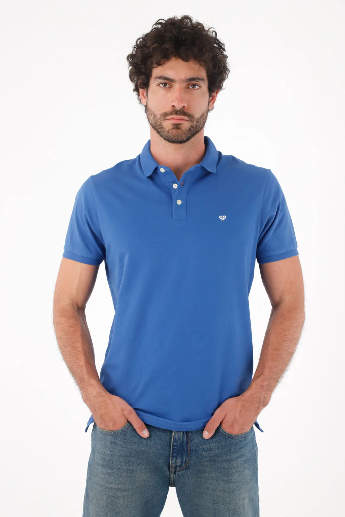 Men's Classic Fit Royal Blue Cotton Polo with Mini Embroidery - Image 3