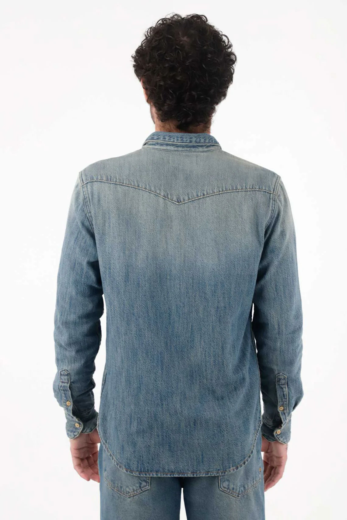 Men's Indigo Cotton Relaxed Fit Shirt Vintage Wash - Image 5