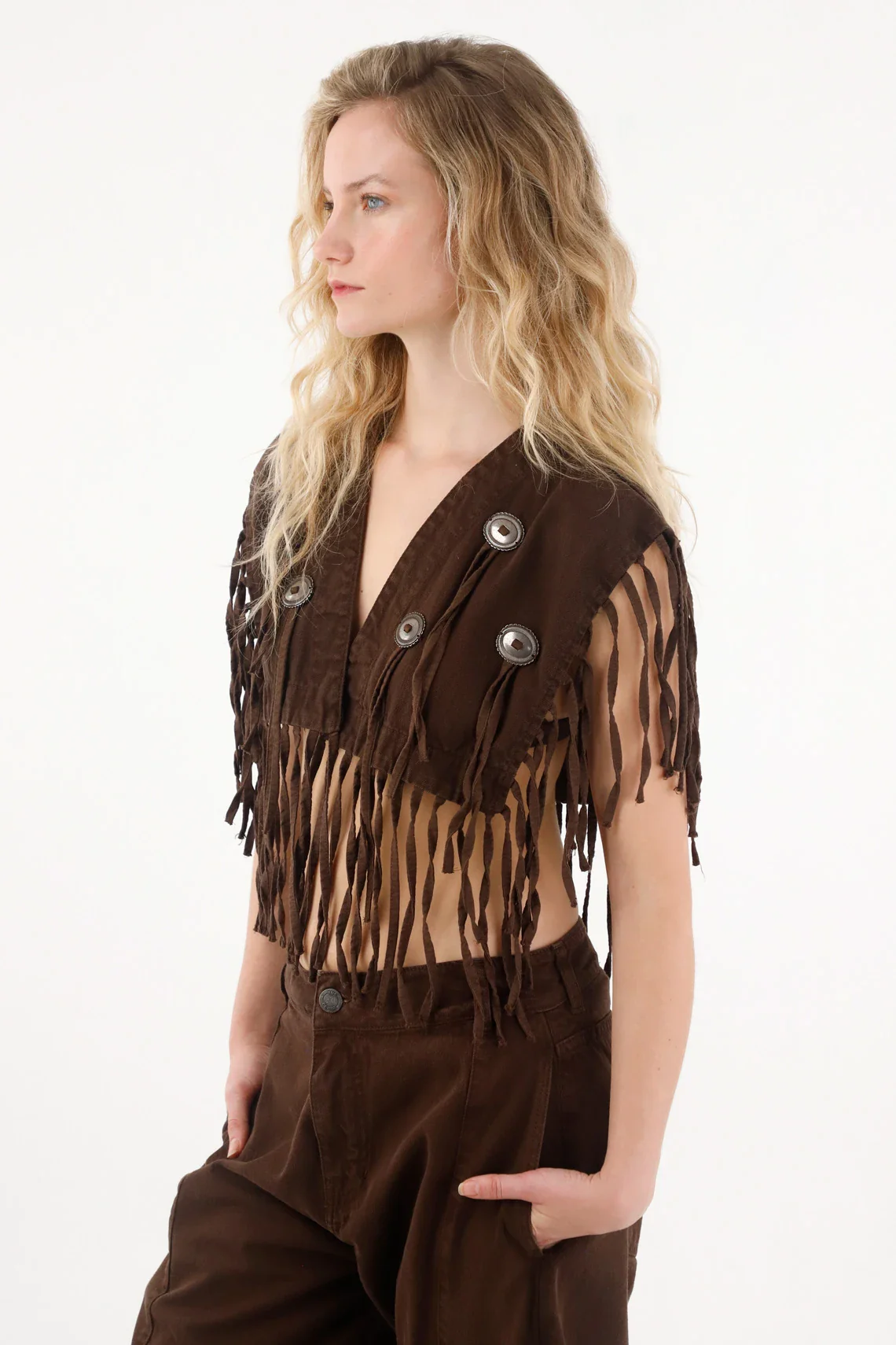 Brown Fringe Vest for Women