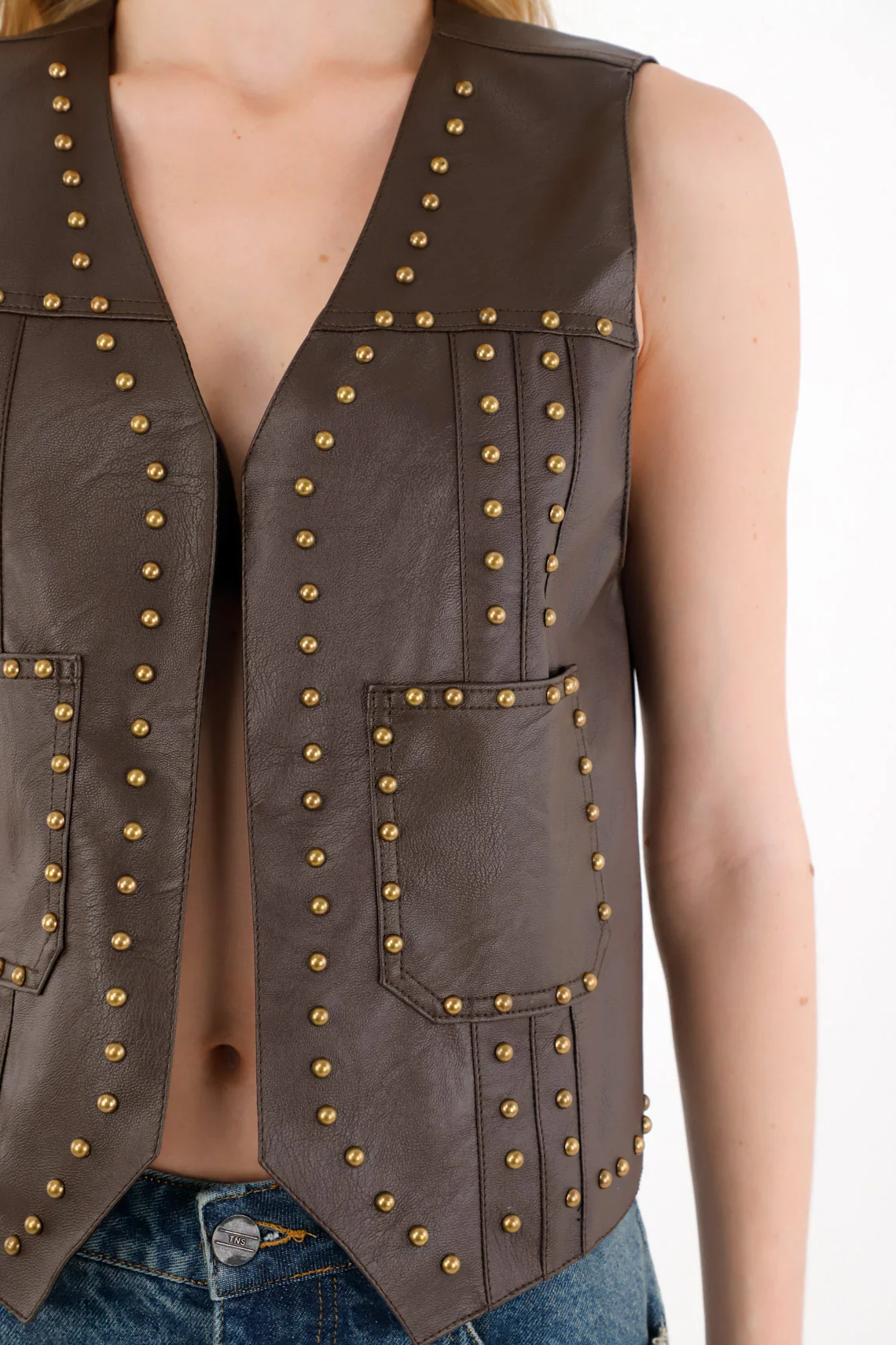 Brown Synthetic Leather Vest for Women - Image 3