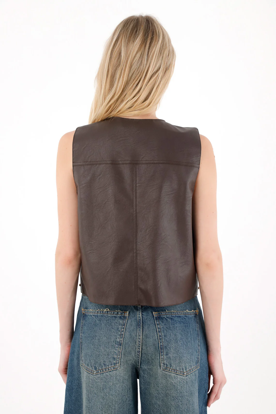 Brown Synthetic Leather Vest for Women - Image 4
