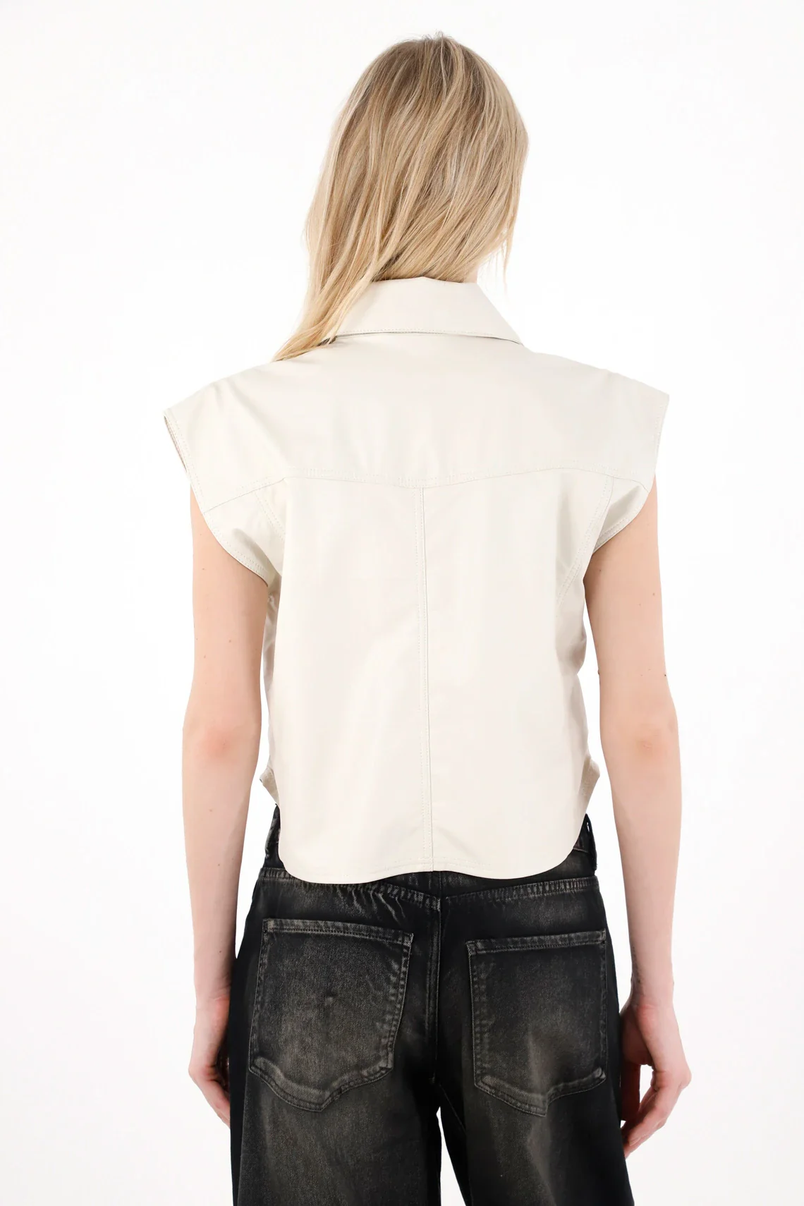 Synthetic Leather Vest with Black Fringes for Women - Image 4