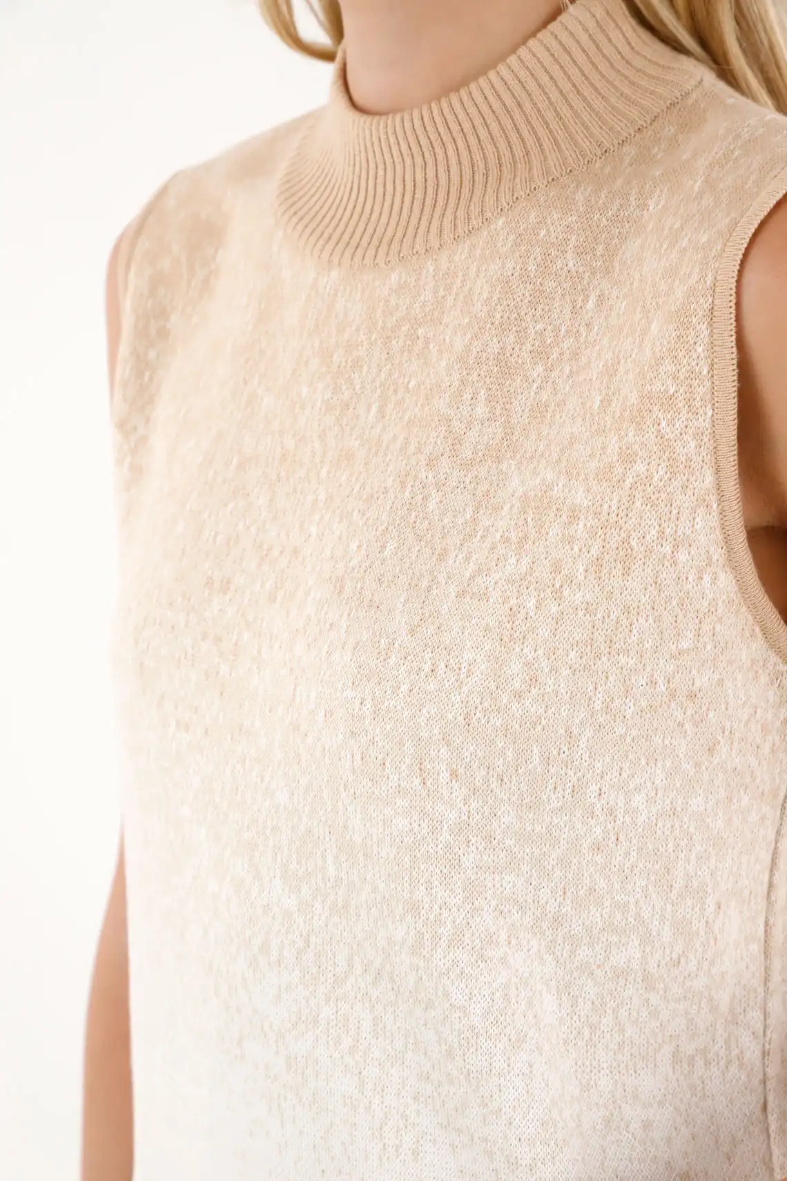 Knit Vest with Turtleneck in Off-White for Women - Image 3