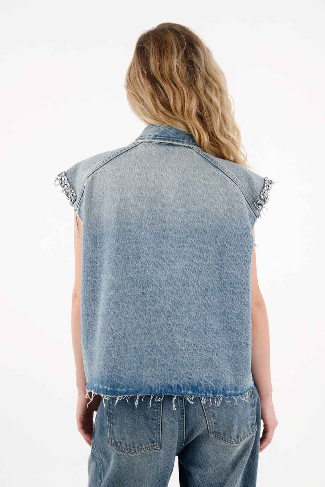 Oversized Denim Vest in Blue for Women - Image 4