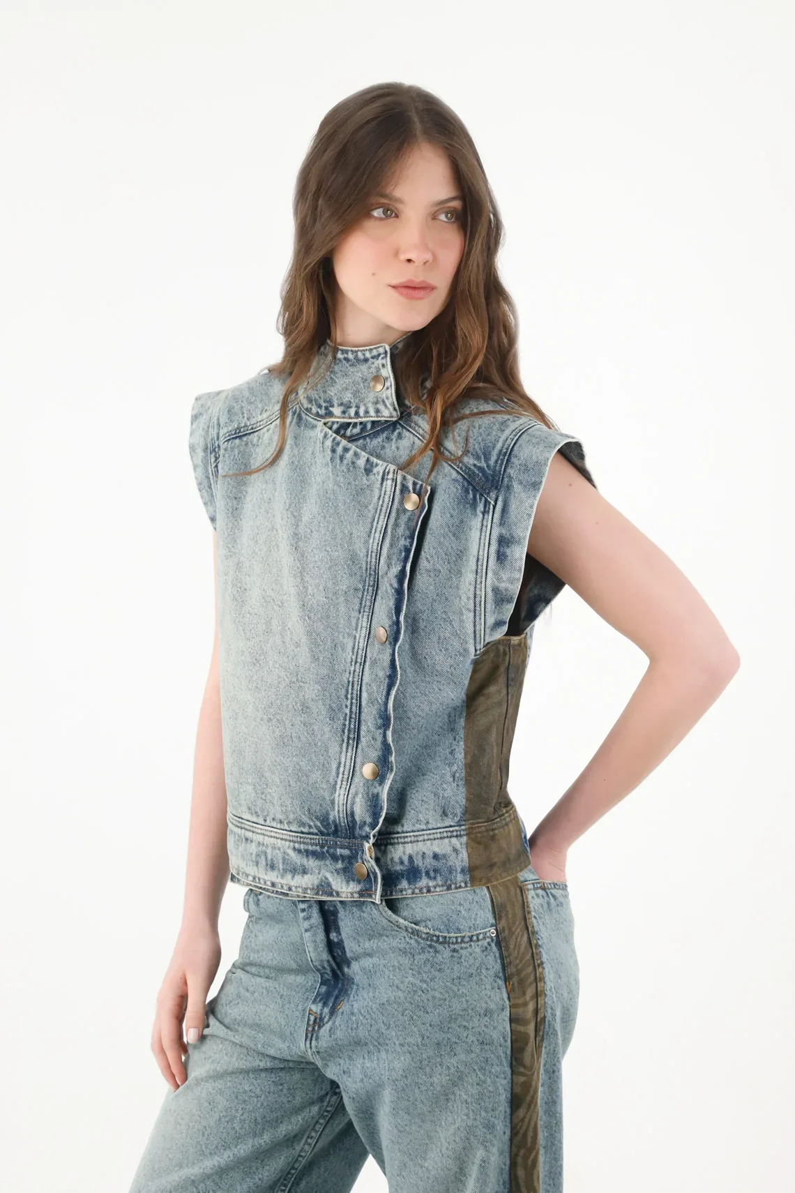 Vest for Women Cotton Blue Wash Straight Fit Side Closure - Image 2