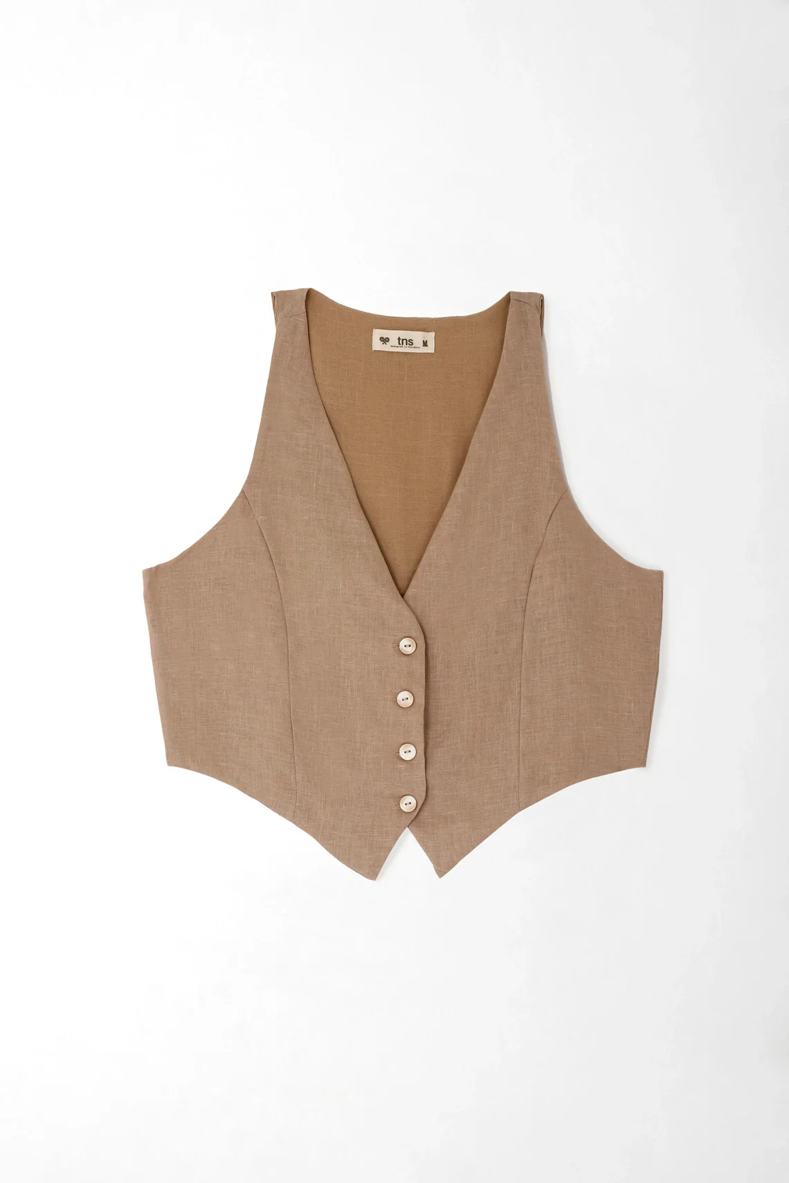 Sand Fitted Linen Vest for Women with Double Peak Hem - Image 5