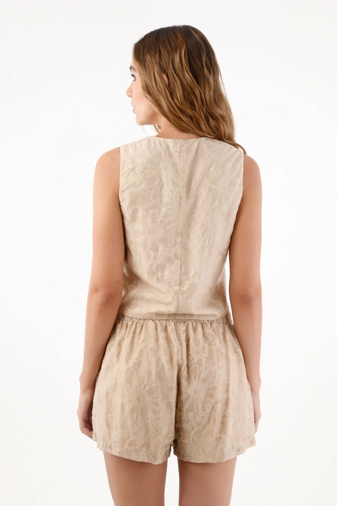 Beige Lyocell Vest for Women with Straight Fit and Pointed Hem - Image 4