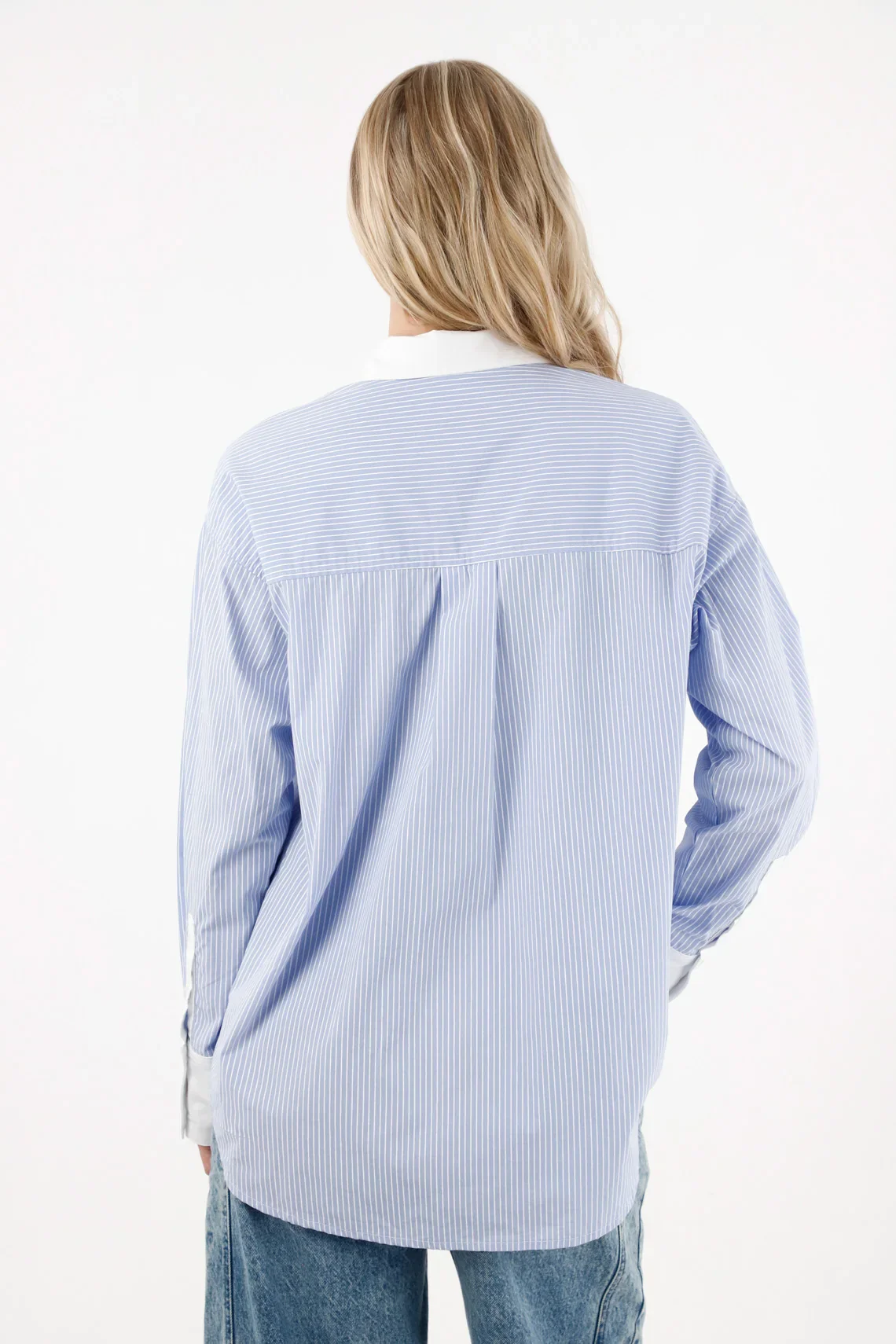 Oversized Shirt with Blue Striped Design for Women - Image 5