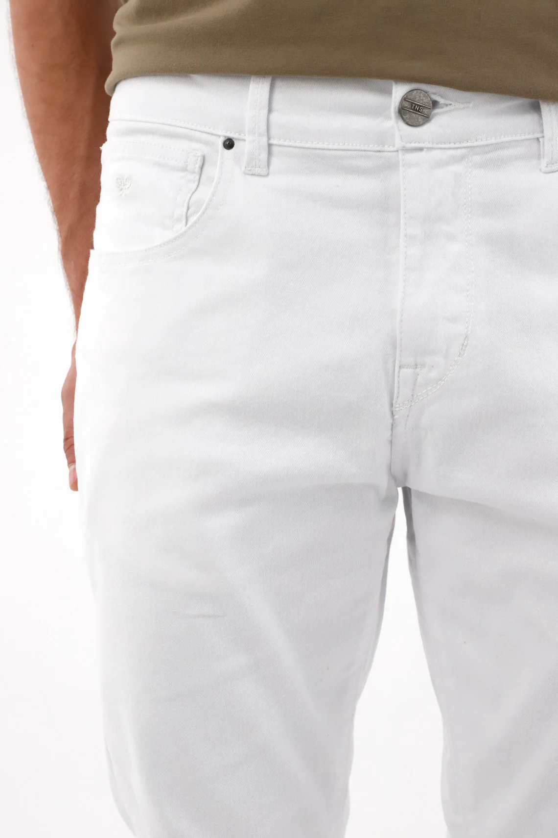 White Straight Leg Five Pocket Pants for Men - Image 3
