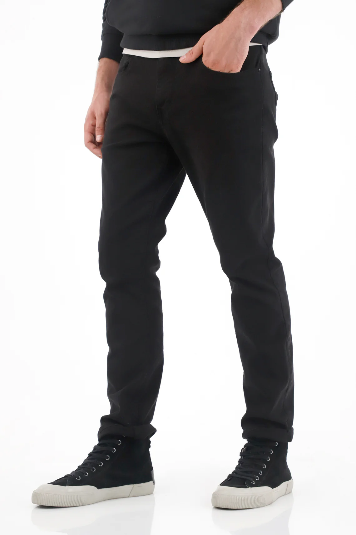 Straight Leg Five Pocket Black Pants for Men