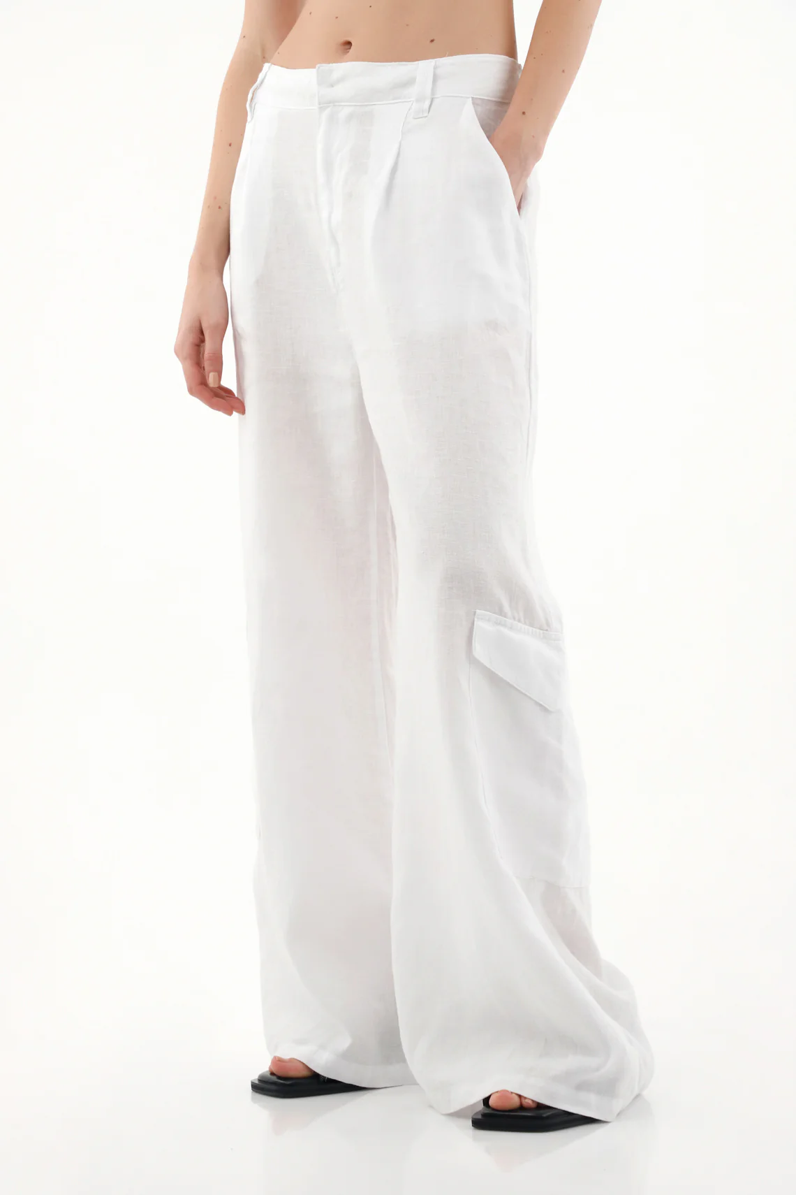 Wide Leg Pants in 100% White Linen for Women - Image 2