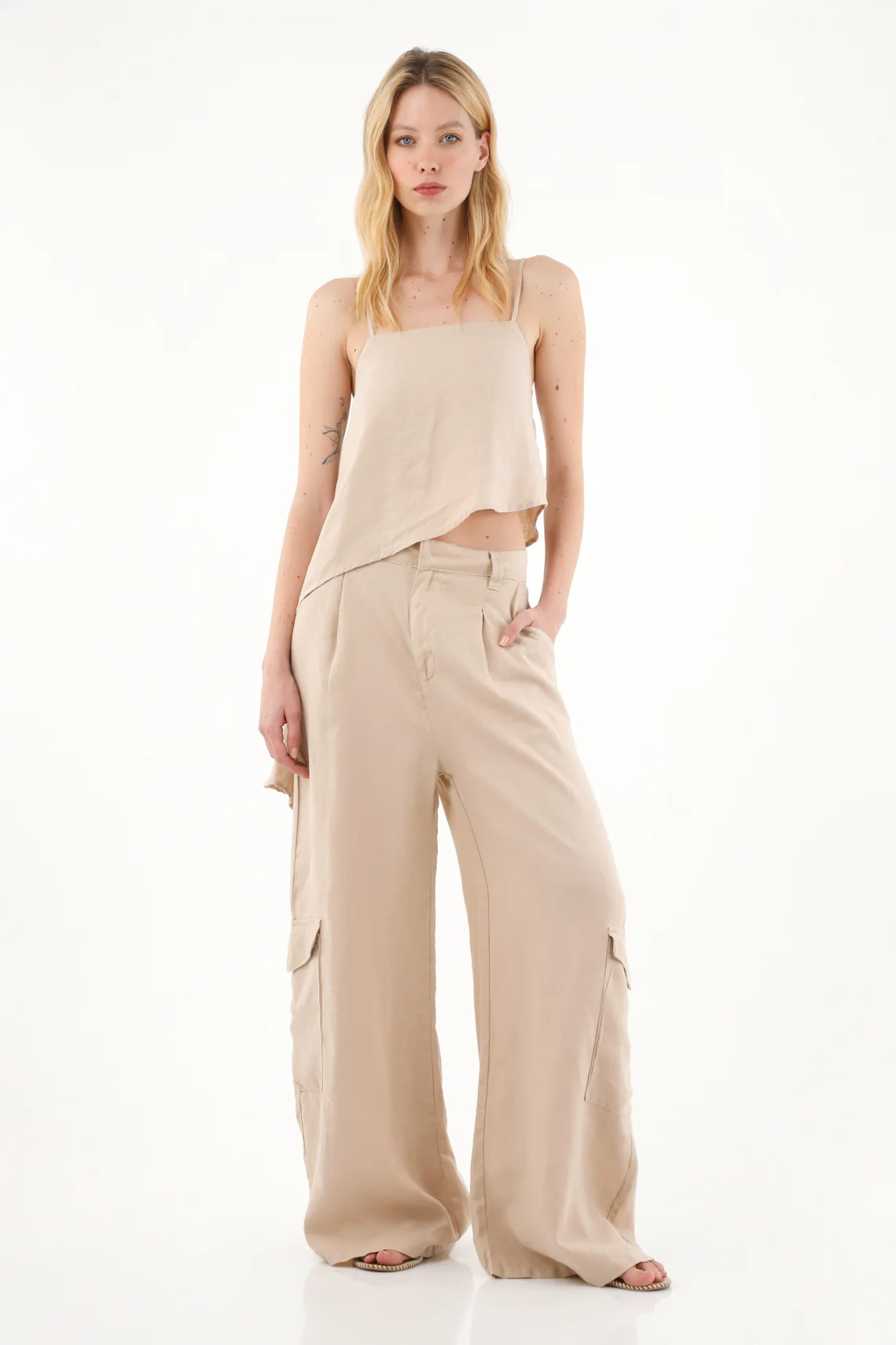 Wide Leg Pants in 100% Brown Linen for Women