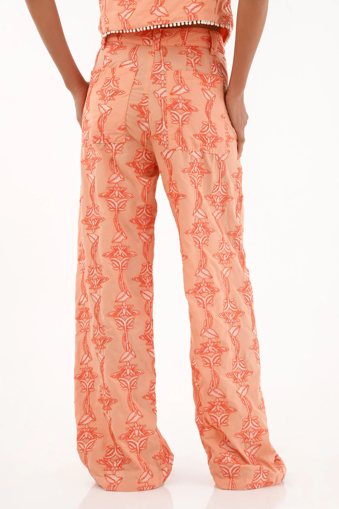 Women's Orange Straight-Leg Pants with Embroidery - Image 4