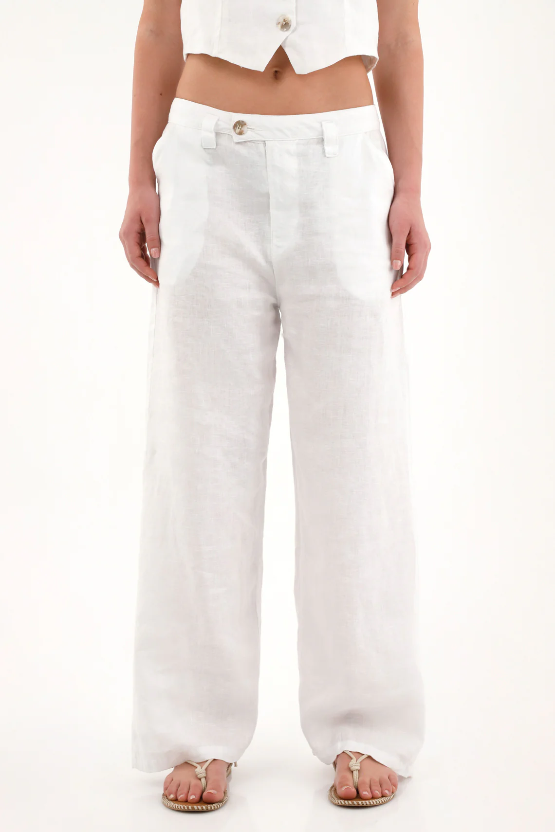 Women's Wide Leg White Linen Pants
