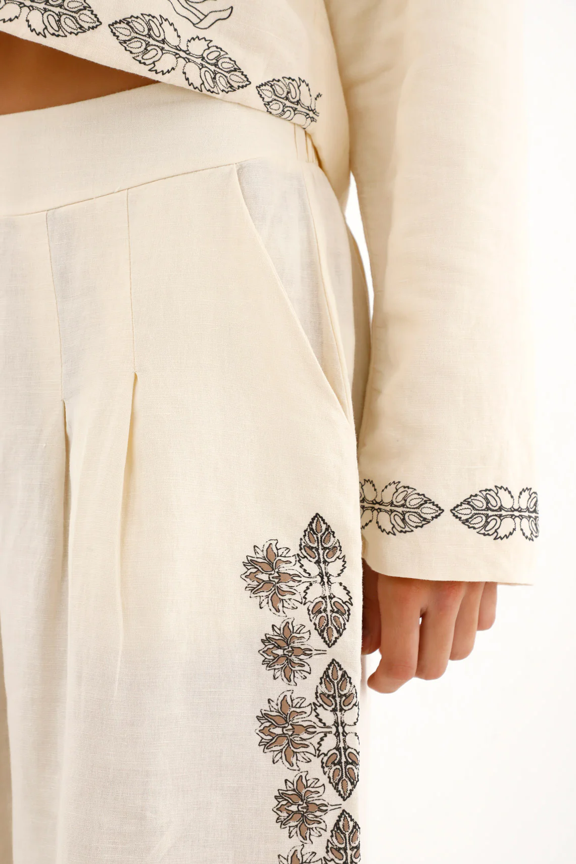 Women's Cream Straight Leg Pants with Print - Image 3