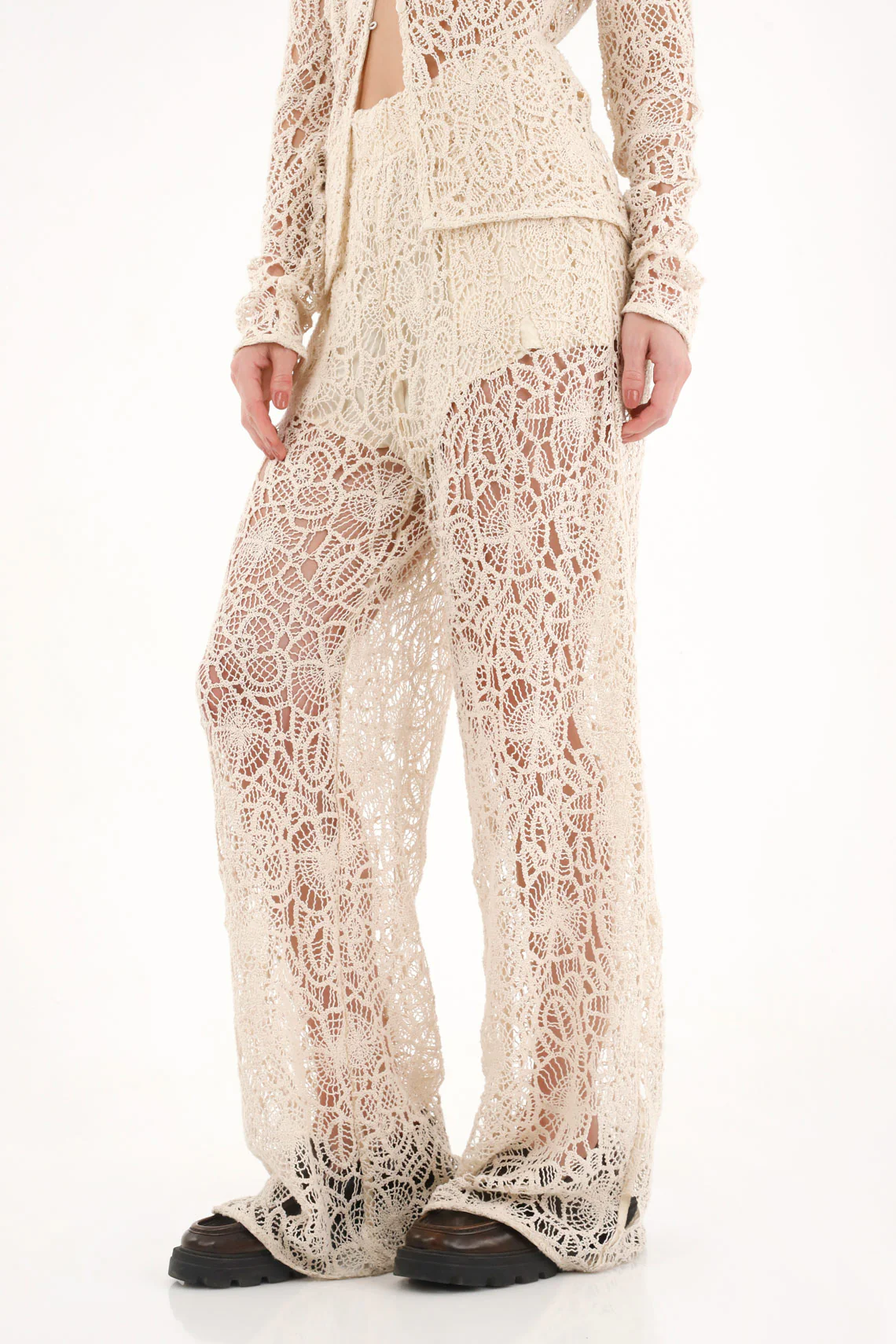 Women's Wide Leg Pants in Cream Lace - Image 2