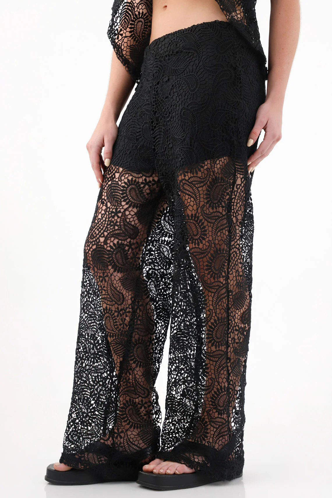 Women's Black Lace Straight Leg Pants - Image 2
