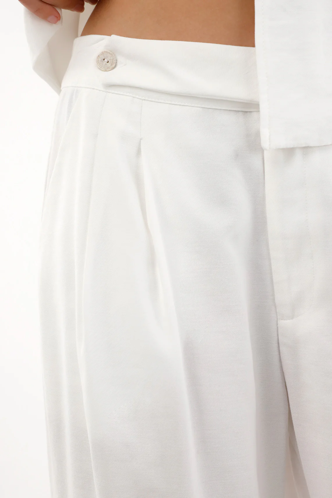 Women's Cream Straight Pants with Decorative Flap - Image 3