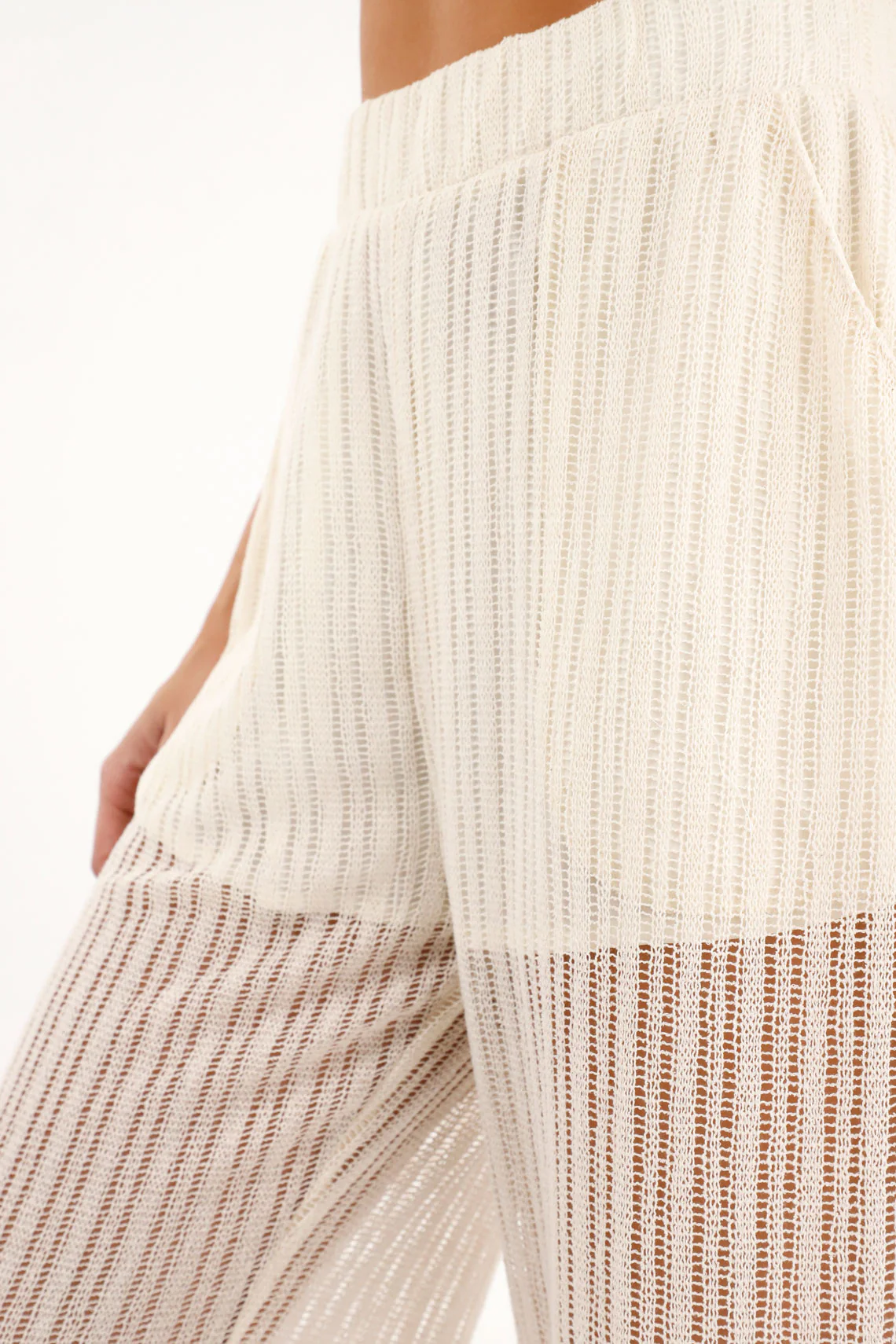 Women's Straight-Leg Open Weave Pants in Cream - Image 3