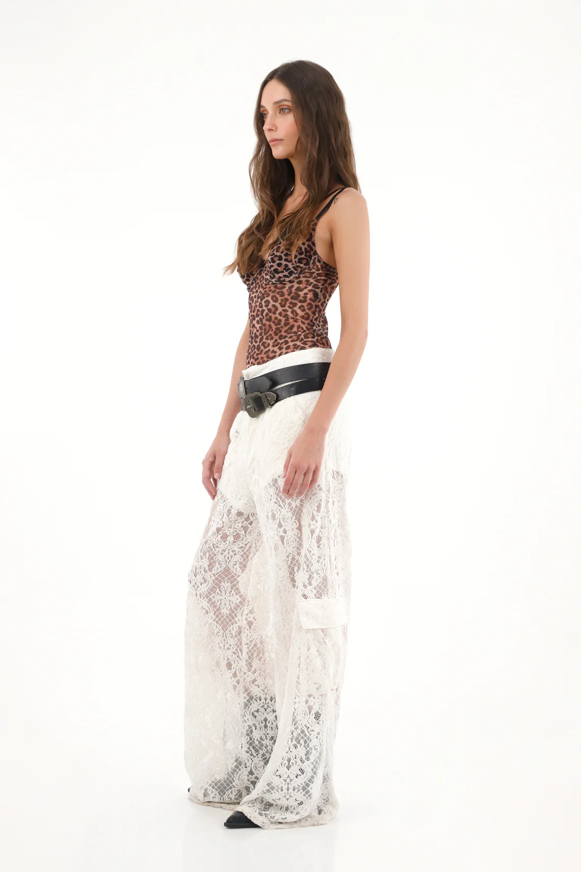 Women's Cream Wide Leg Lace Pants - Image 3