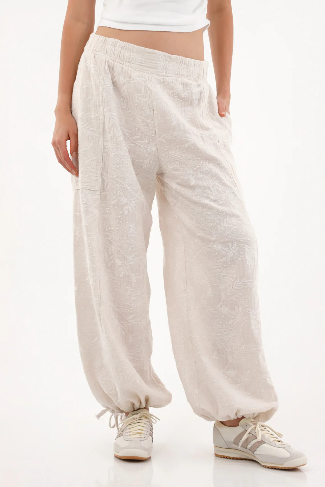 Women's Gray Embroidered Jogger Pants
