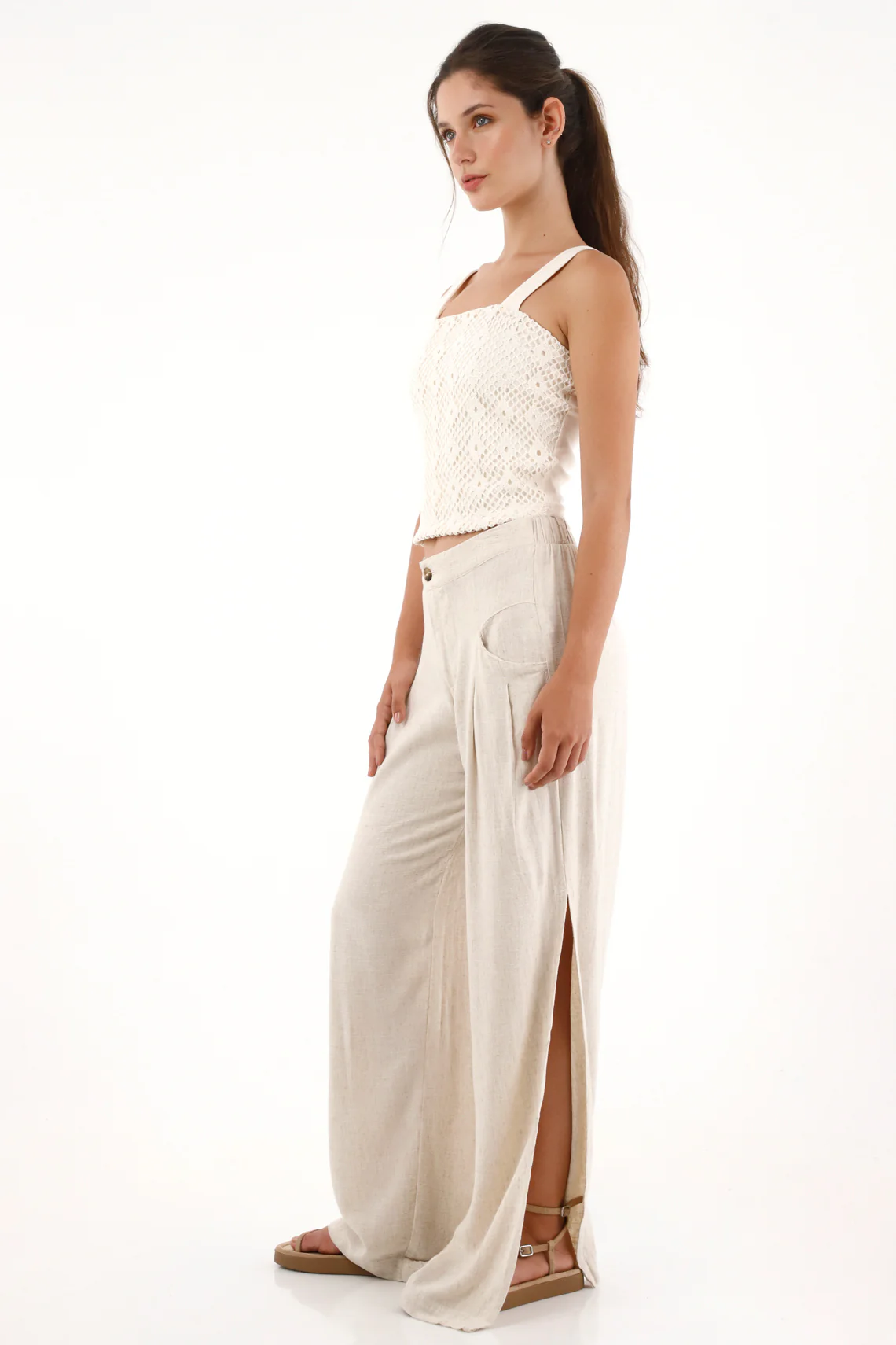 Women's Cream Textured Pants
