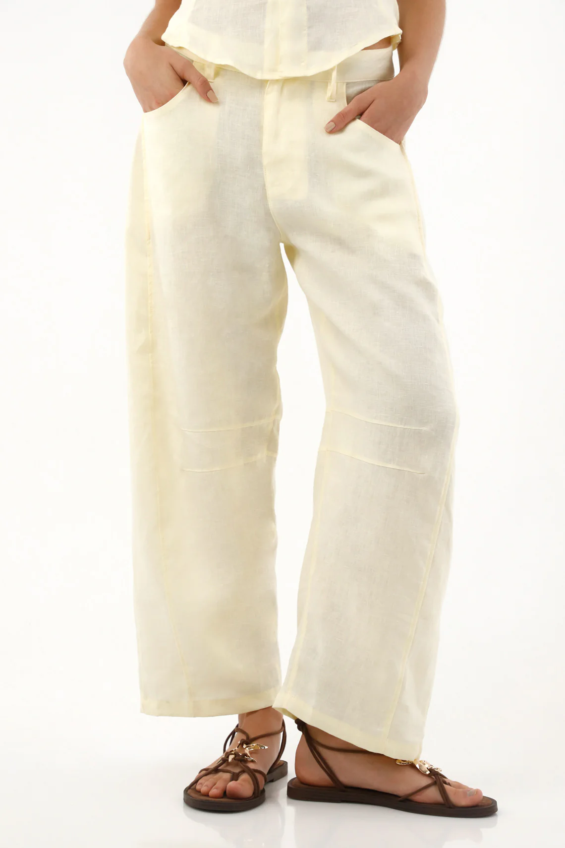 Women's Yellow 100% Linen Horseshoe Pants - Image 2
