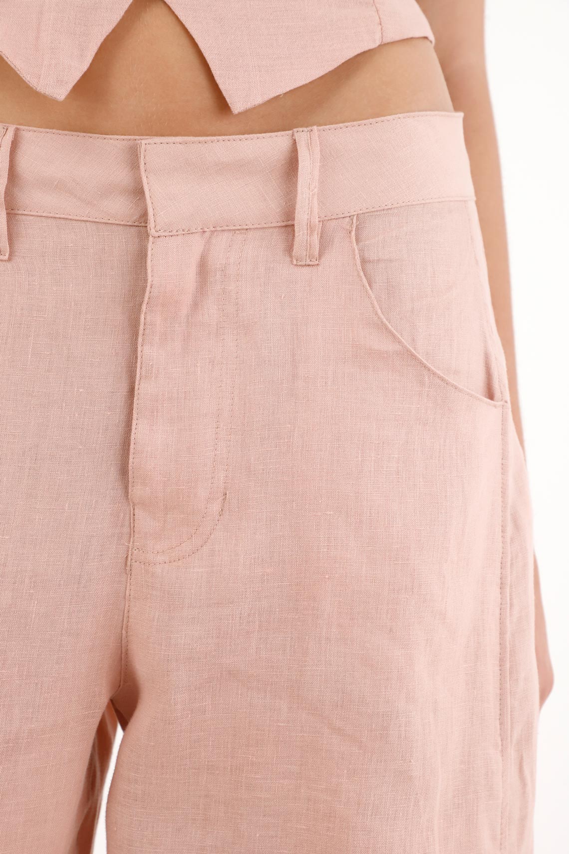 Women's Pink 100% Linen Horseshoe Pants - Image 3