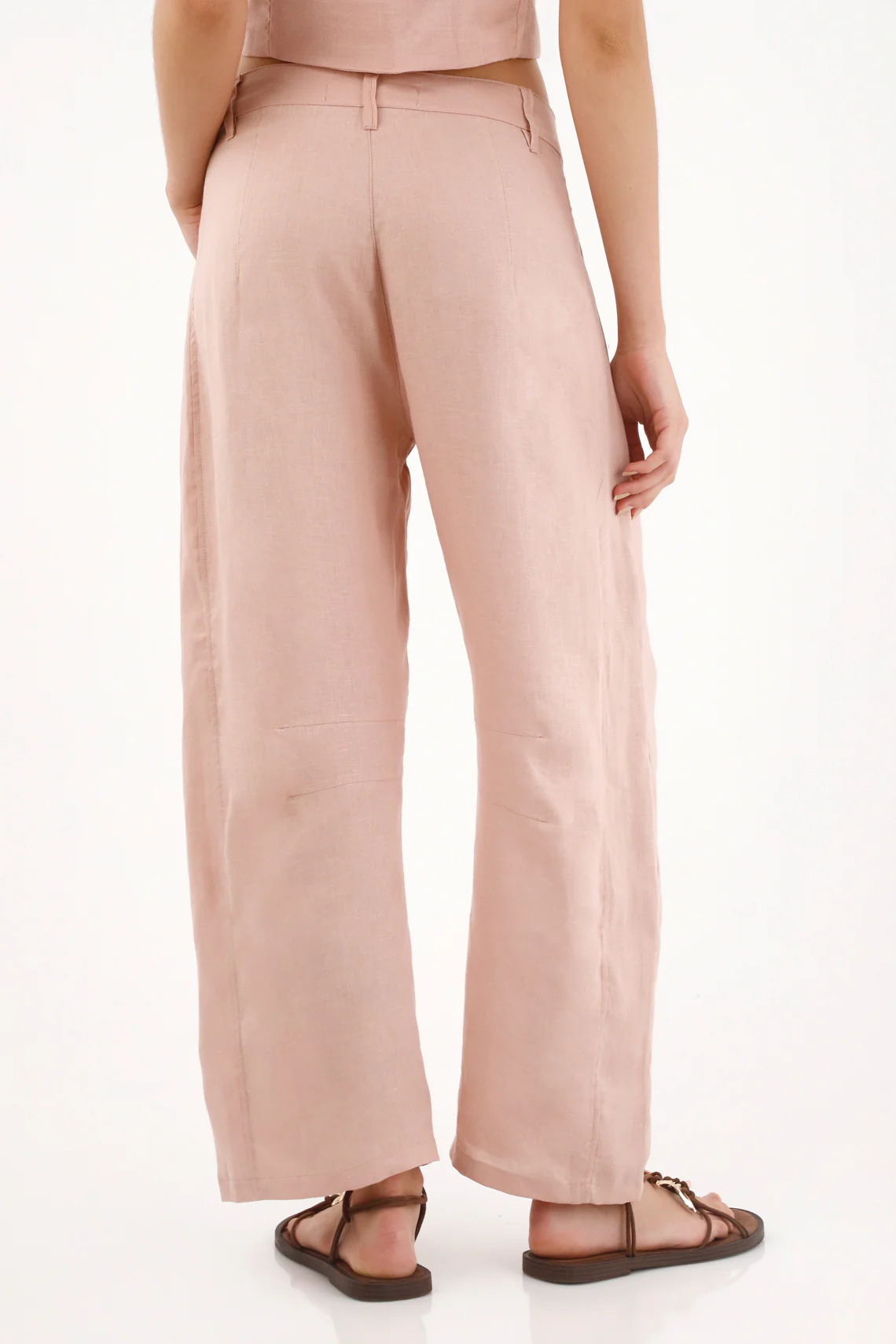 Women's Pink 100% Linen Horseshoe Pants - Image 5