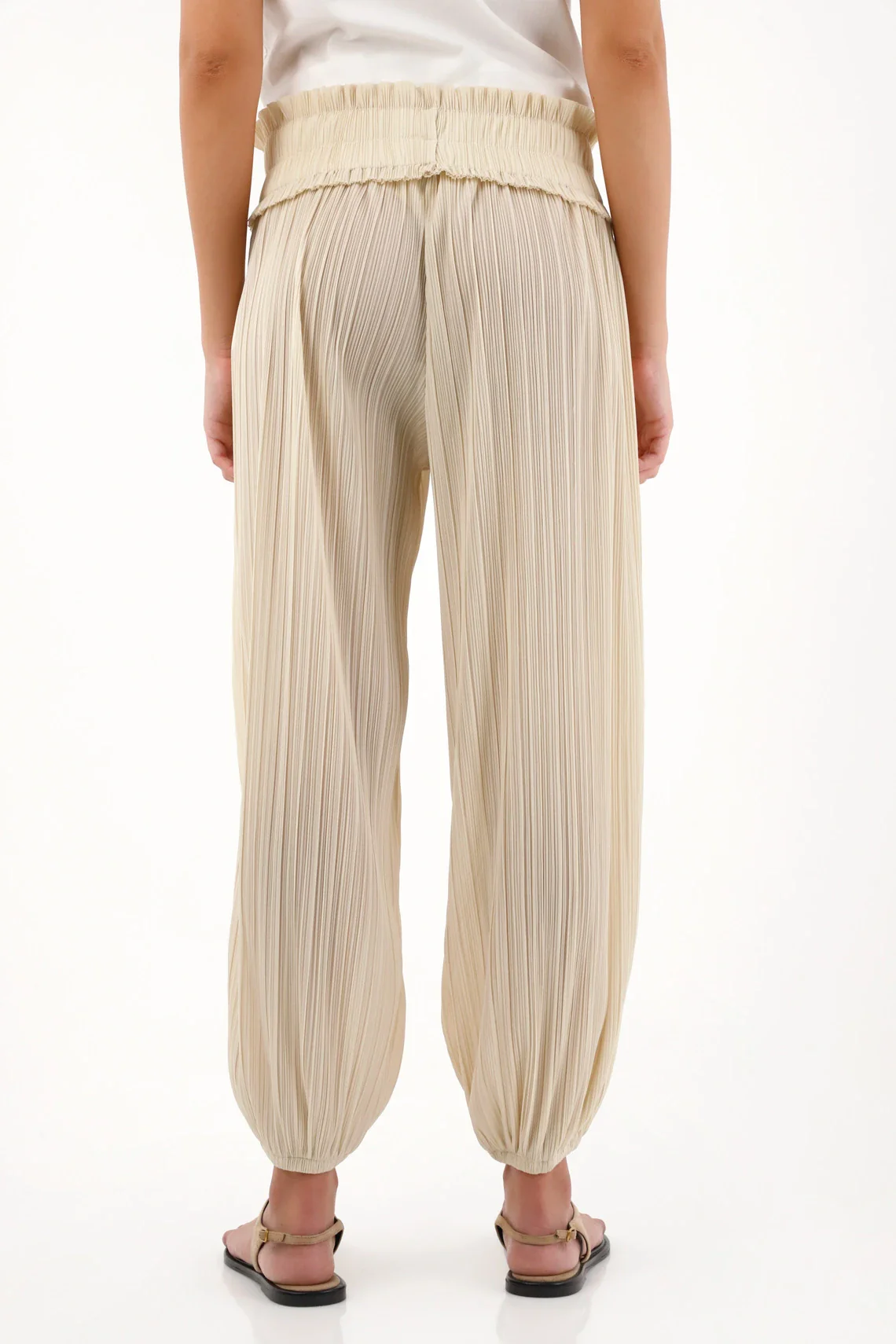 Cream Pleated Texture Jogger Pants for Women - Image 4