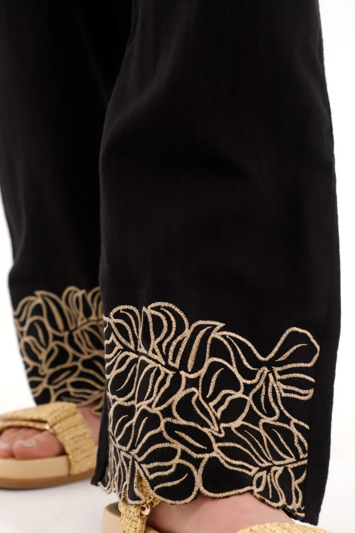 Women's Black Straight Pants with Elastic Waistband - Image 3