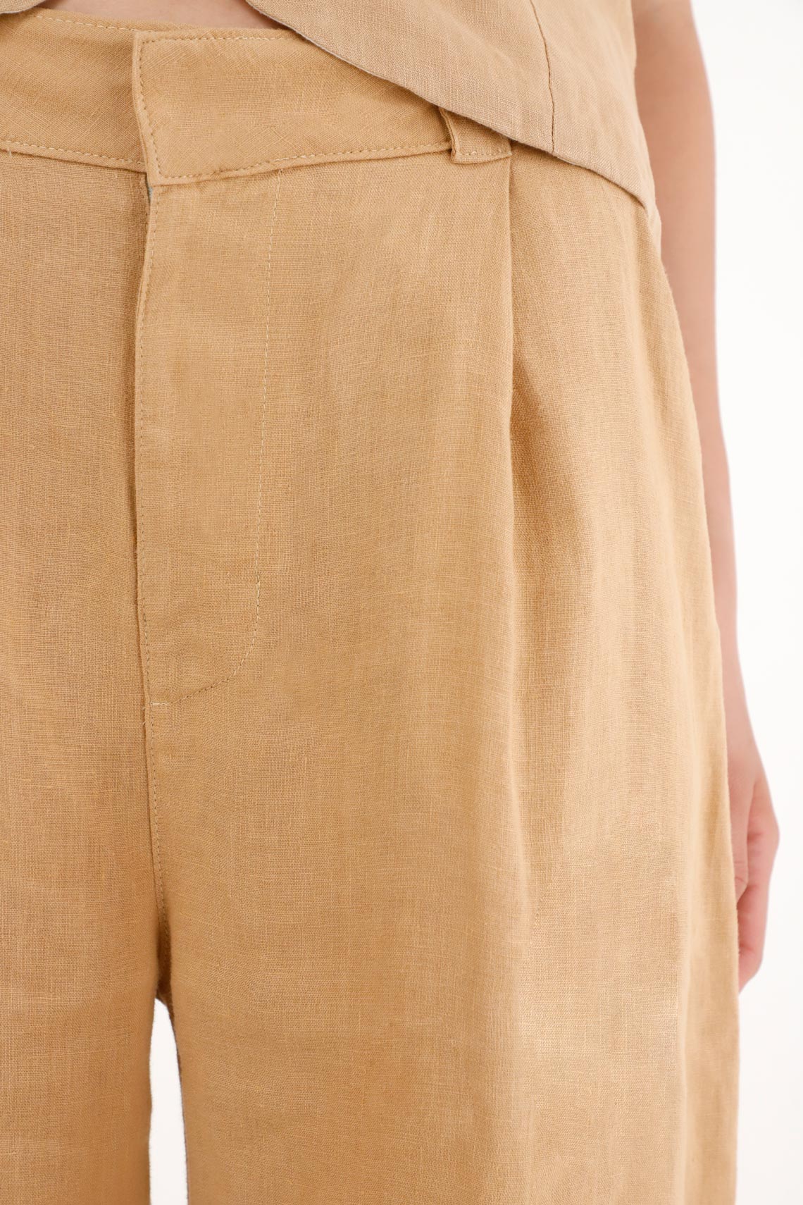 Women's High-Waisted Wide Leg Pants in 100% Linen - Brown - Image 3