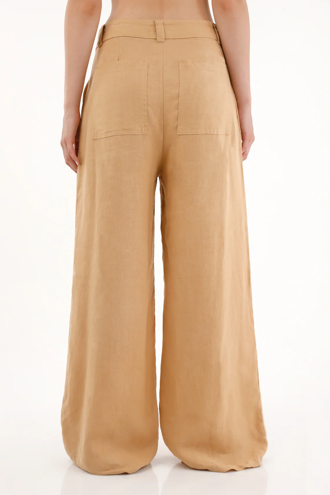 Women's High-Waisted Wide Leg Pants in 100% Linen - Brown - Image 4