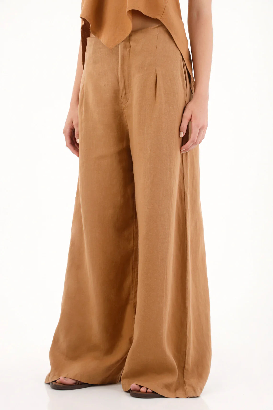 Women's 100% Linen Brown Wide Leg Pants - Image 2