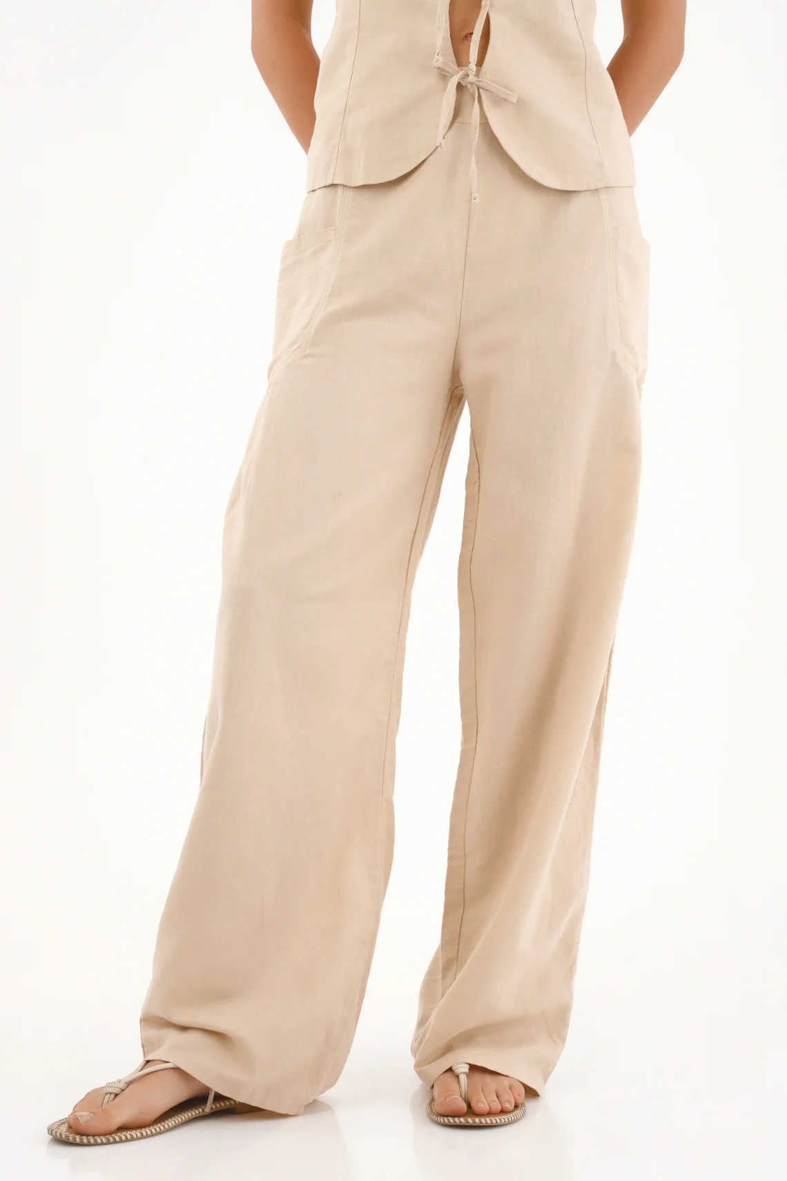 Women's Cream Wide Leg Pants - Image 2