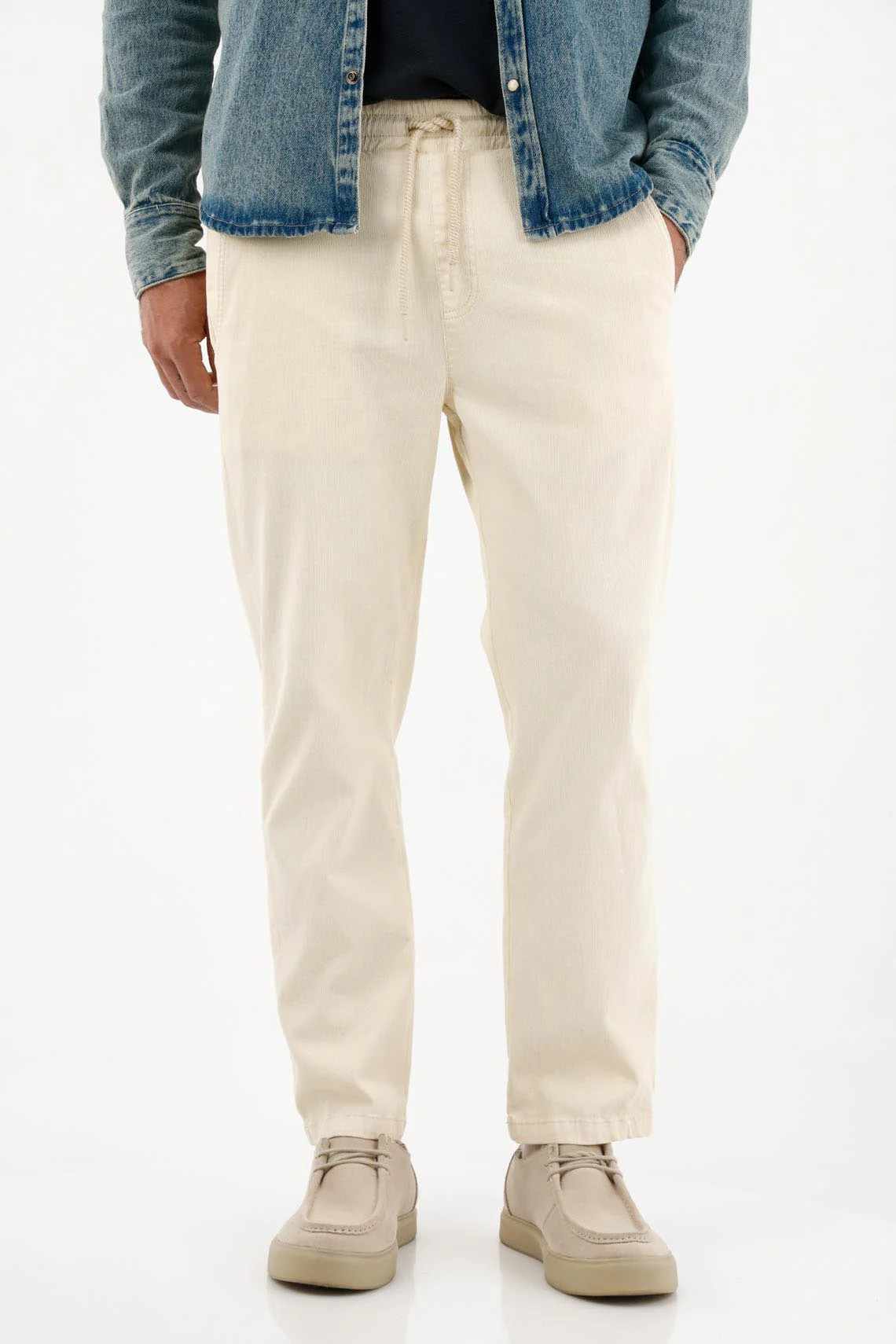 Straight Leg Off-White Corduroy Pants for Men - Image 2
