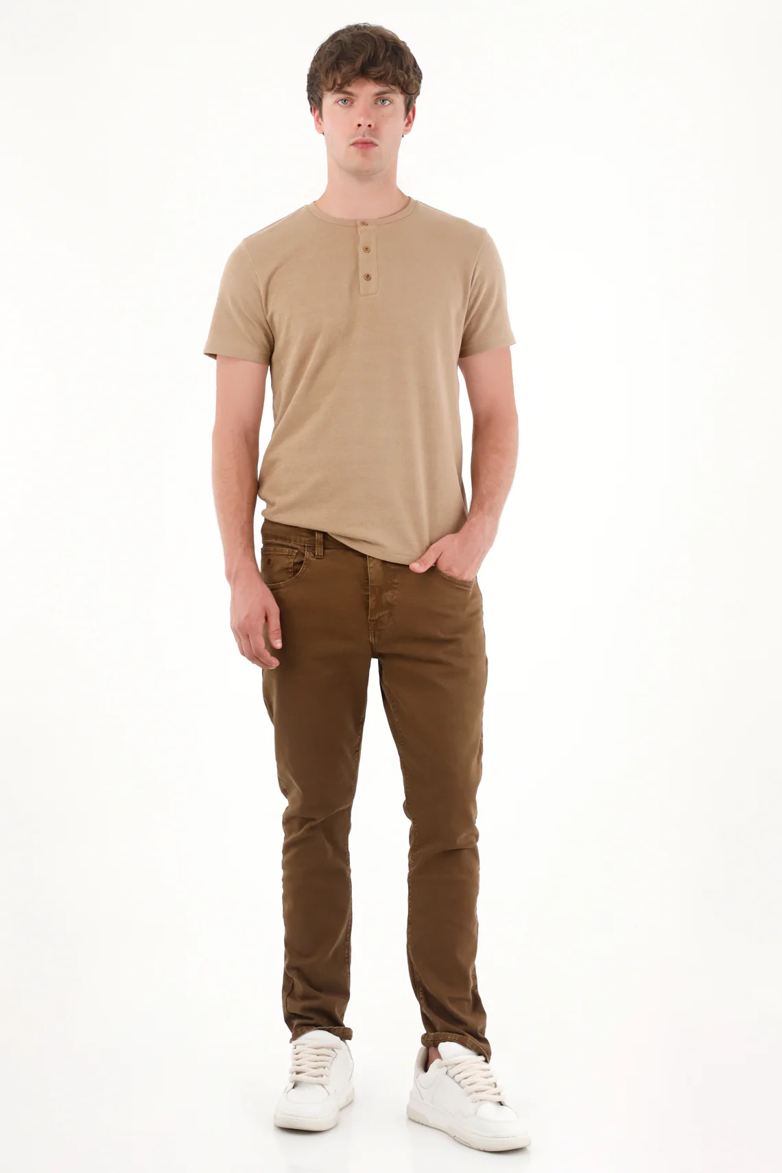 Straight Five-Pocket Brown Pants for Men - Image 3