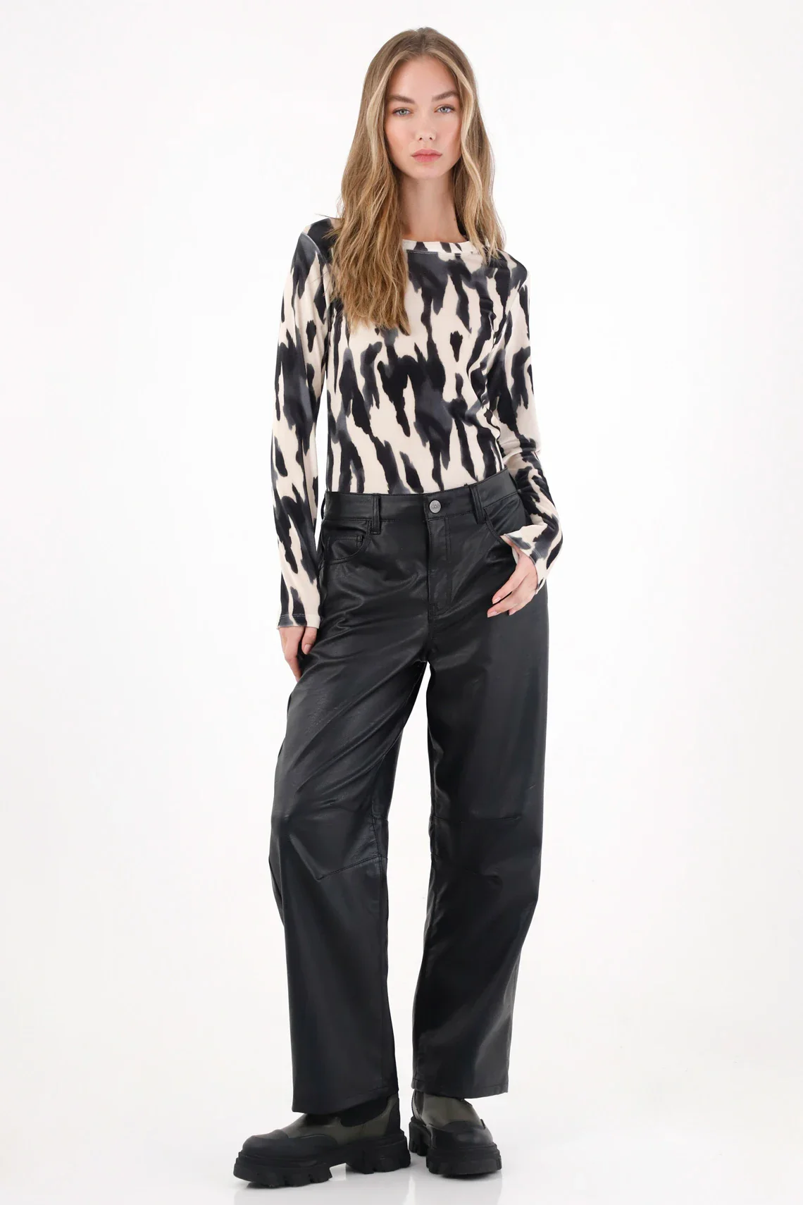 Black Synthetic Leather Pants for Women