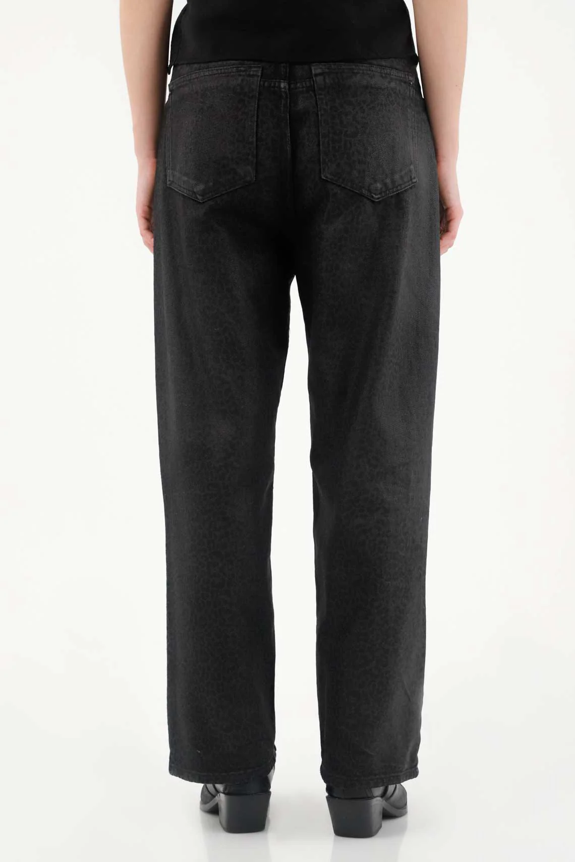 Black Animal Print Resin Effect Pants for Women - Image 4