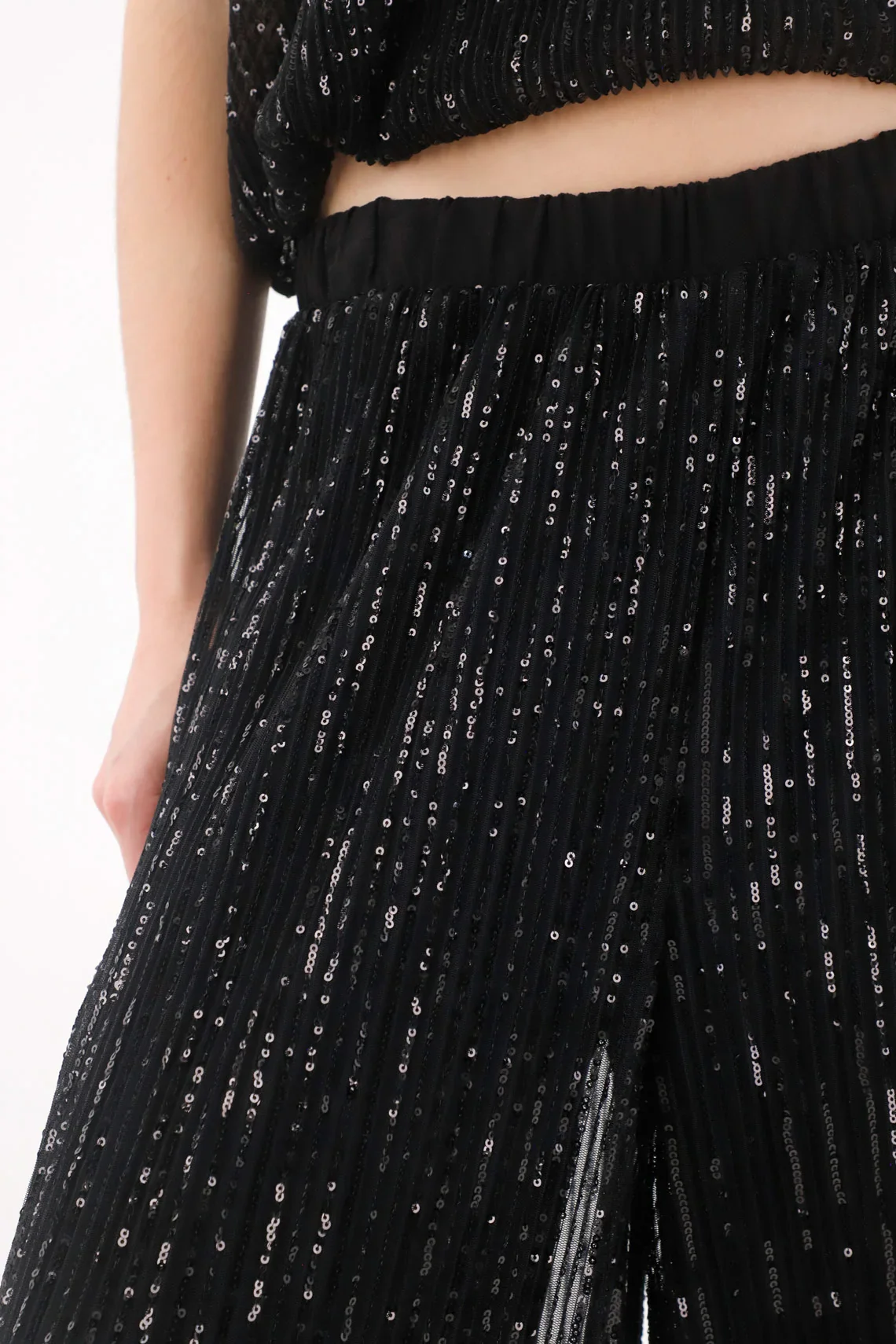 Black Sequined Wide Leg Pants for Women - Image 3
