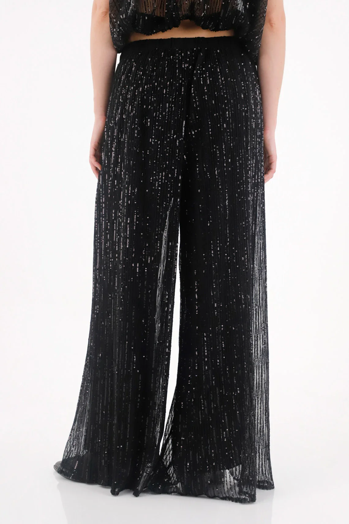 Black Sequined Wide Leg Pants for Women - Image 4